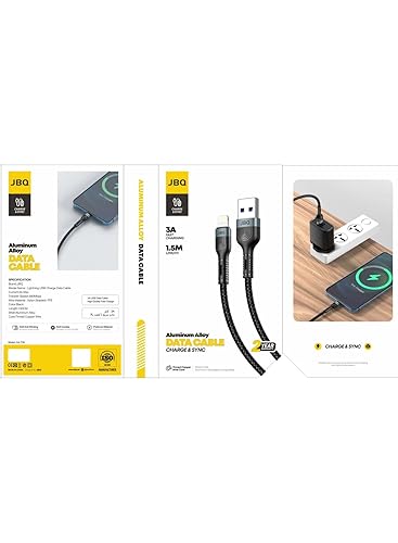 JBQ Lightning USB Data Cable (Aluminium Alloy) 3A Fast Charge and Sync 150cm JBQ Lightning USB Data Cable (Aluminium Alloy) 3A Fast Charge and Sync 150cm